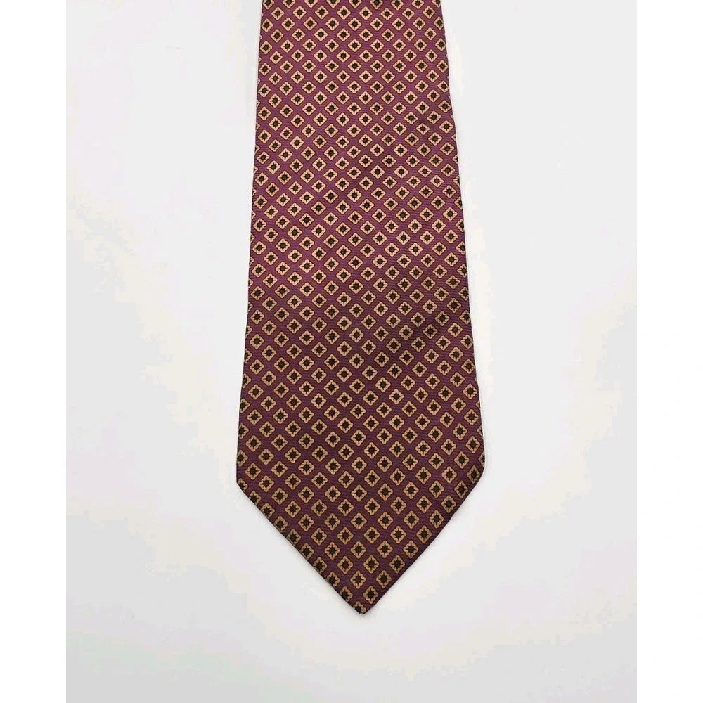 Brooks Brothers Makers 100% Silk Tie Purple Maroon Gold Diamond Necktie‎